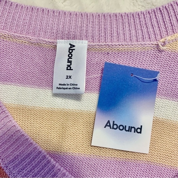 NWT Sweater Vest 2X Abound 100% Cotton Striped Knit Lilac Purple White V-Neck - Picture 8 of 13